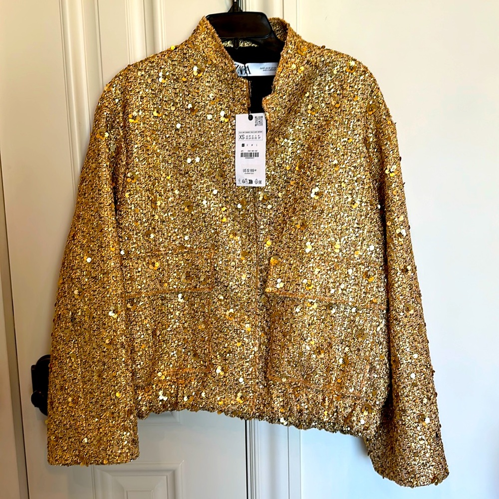 ZARA gold sequin bomber jacket - size XS